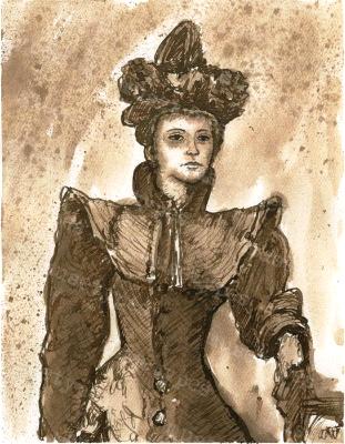 Antoinette - Print of Pen and Ink Victorian Portrait, 7in x 9in