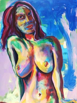 Rainbow Goddess 14-033 - acrylic painting on canvas, 24in x 36in
