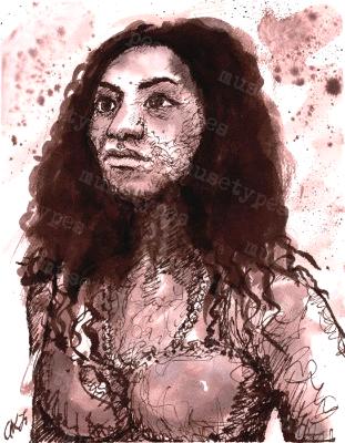 Inez - Print of Pen and Ink Artistic Portrait, 7in x 9in