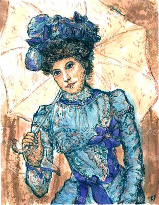 Lavinia - Print of Pen and Ink Victorian Portrait, 7in x 9in