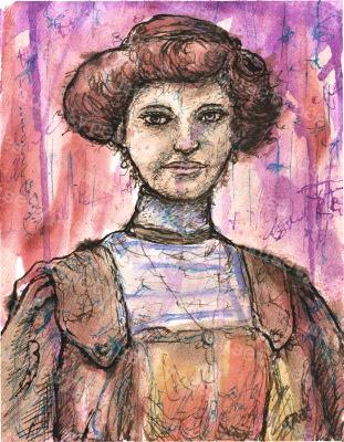 Esmeralda - Print of Pen and Ink Victorian Portrait, 7in x 9in