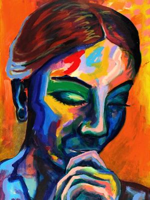 Rainbow Goddess 17-005 - acrylic painting on canvas, 24in x 36in