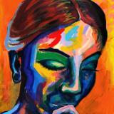 Rainbow Goddess 17-005 - acrylic painting on canvas, 24in x 36in