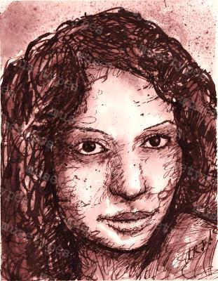 Lisandra - Print of Pen and Ink Artistic Portrait, 7in x 9in