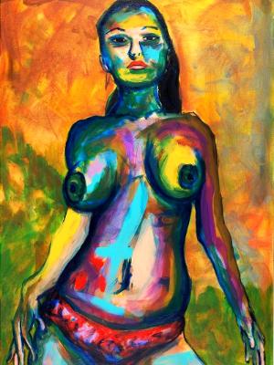 Rainbow Goddess 15-020 - acrylic painting on canvas, 24in x 36in