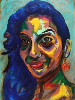 Rainbow Goddess 17-015 - acrylic painting on canvas, 24in x 36in