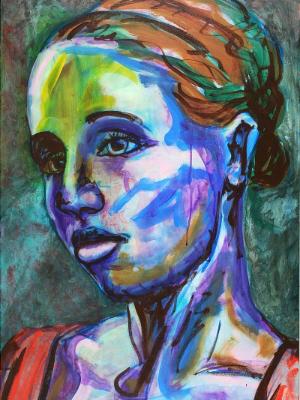 Rainbow Goddess 16-009 - acrylic painting on canvas, 24in x 36in