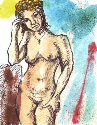 Annabel - Print of Pen and Ink Artistic Nude, 7in x 9in