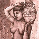 Kapera - Print of Pen and Ink Ethnic Nude, 7in x 9in