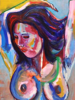 Rainbow Goddess 14-018 - acrylic painting on canvas, 24in x 36in