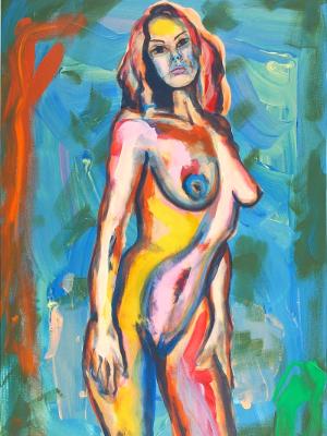 Rainbow Goddess 14-026 - acrylic painting on canvas, 24in x 36in