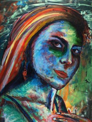 Rainbow Goddess 14-004 - acrylic painting on canvas, 24in x 36in