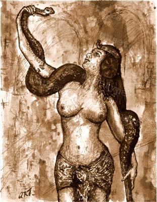 Lehana - Print of Pen and Ink Ethnic Nude, 7in x 9in