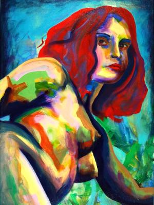 Rainbow Goddess 15-009 - acrylic painting on canvas, 24in x 36in