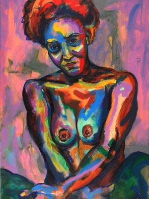 Rainbow Goddess 17-011 - acrylic painting on canvas, 24in x 36in