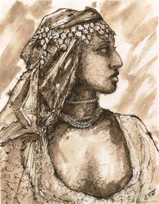 Sukutai - Print of Pen and Ink Ethnic Nude, 7in x 9in