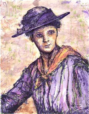 Violet - Print of Pen and Ink Victorian Portrait, 7in x 9in