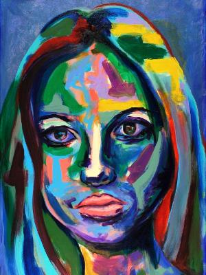 Rainbow Goddess 17-006 - acrylic painting on canvas, 24in x 36in