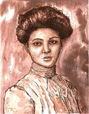 Louisa - Print of Pen and Ink Victorian Portrait, 7in x 9in