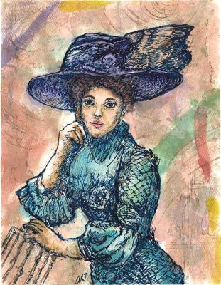 Estelle - Print of Pen and Ink Victorian Portrait, 7in x 9in