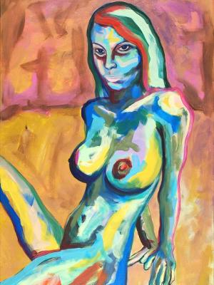 Rainbow Goddess 15-002 - acrylic painting on canvas, 24in x 36in