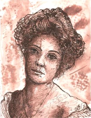 Augusta - Print of Pen and Ink Victorian Portrait, 7in x 9in