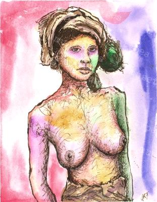 Mahdi - Print of Pen and Ink Ethnic Nude, 7in x 9in