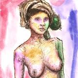 Mahdi - Print of Pen and Ink Ethnic Nude, 7in x 9in