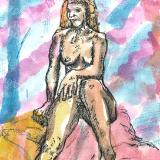 Audie - Print of Pen and Ink Artistic Nude, 7in x 9in