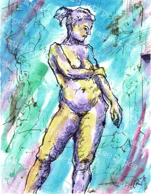 Adele - Print of Pen and Ink Artistic Nude, 7in x 9in