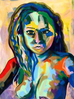 Rainbow Goddess 15-006 - acrylic painting on canvas, 24in x 36in