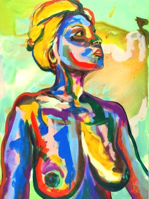 Rainbow Goddess 15-016 - acrylic painting on canvas, 24in x 36in