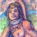 Desta - Print of Pen and Ink Ethnic Nude, 7in x 9in