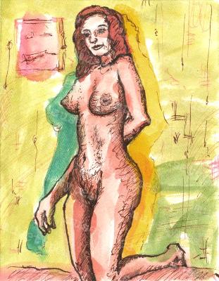 Eleanor - Print of Pen and Ink Artistic Nude, 7in x 9in