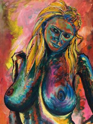 Rainbow Goddess 14-007 - acrylic painting on canvas, 24in x 36in