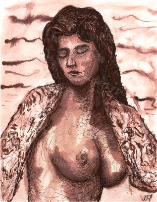 Marqueritte - Print of Pen and Ink French Nude, 7in x 9in