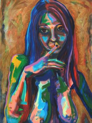 Rainbow Goddess 18-006 - acrylic painting on canvas, 24in x 36in
