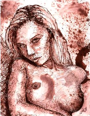 Aurelia - Print of Pen and Ink Artistic Nude, 7in x 9in