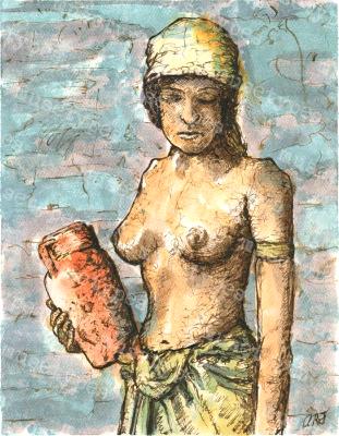 Nasha - Print of Pen and Ink Ethnic Nude, 7in x 9in