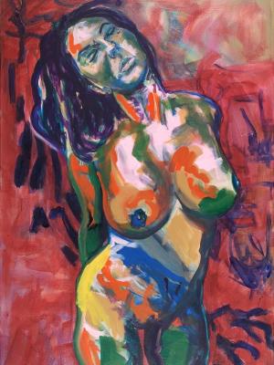 Rainbow Goddess 14-030 - acrylic painting on canvas, 24in x 36in