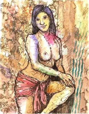 Mimi - Print of Pen and Ink French Nude, 7in x 9in
