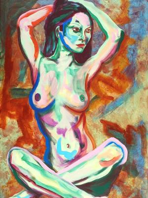 Rainbow Goddess 15-003 - acrylic painting on canvas, 24in x 36in