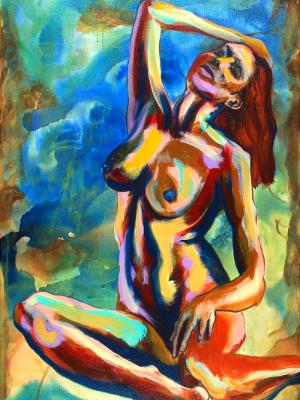 Rainbow Goddess 15-011 - acrylic painting on canvas, 24in x 36in