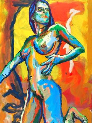 Rainbow Goddess 15-014 - acrylic painting on canvas, 24in x 36in