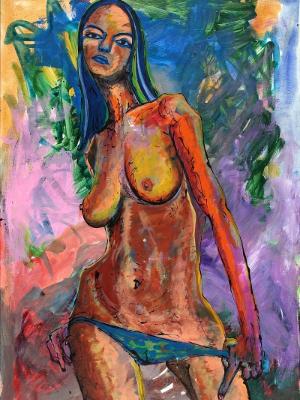 Rainbow Goddess 14-006 - acrylic painting on canvas, 24in x 36in