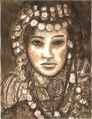 Raziya - Print of Pen and Ink Artistic Portrait, 7in x 9in