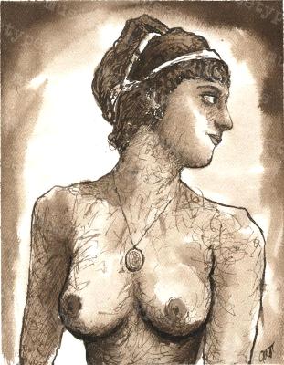 Colette - Print of Pen and Ink French Nude, 7in x 9in