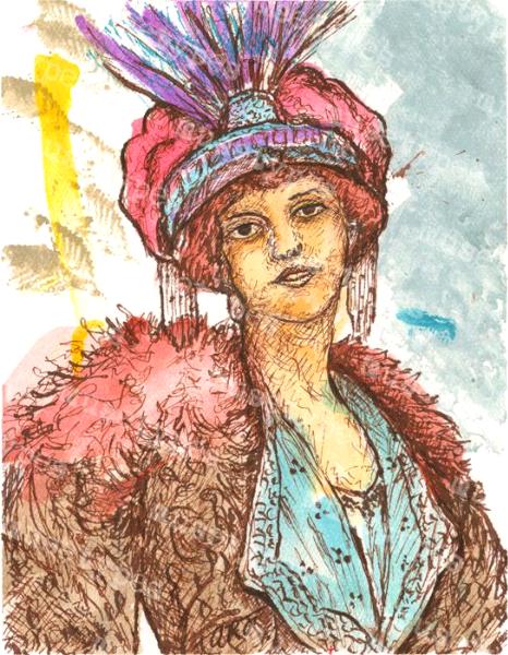 Florence - Print of Pen and Ink Artistic Portrait, 7in x 9in