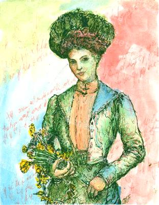 Priscilla - Print of Pen and Ink Victorian Portrait, 7in x 9in