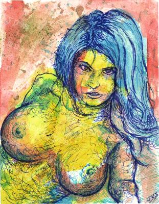 Ursula - Print of Pen and Ink Artistic Nude, 7in x 9in